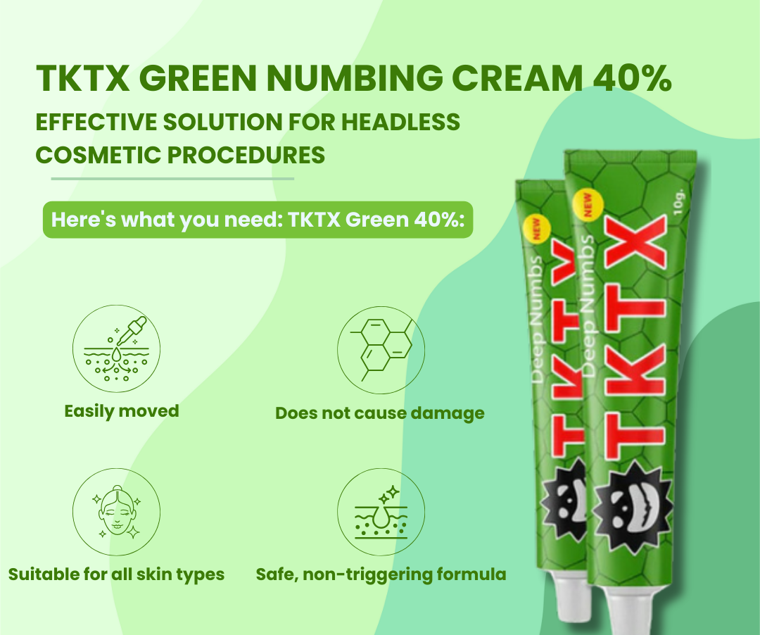 TKTX Green Numbing Cream 40% - Effective solution for Headless Cosmetic Procedures